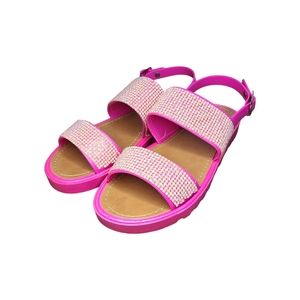 NWT H2K Hot Pink Bedazzled Two Strap Sandals